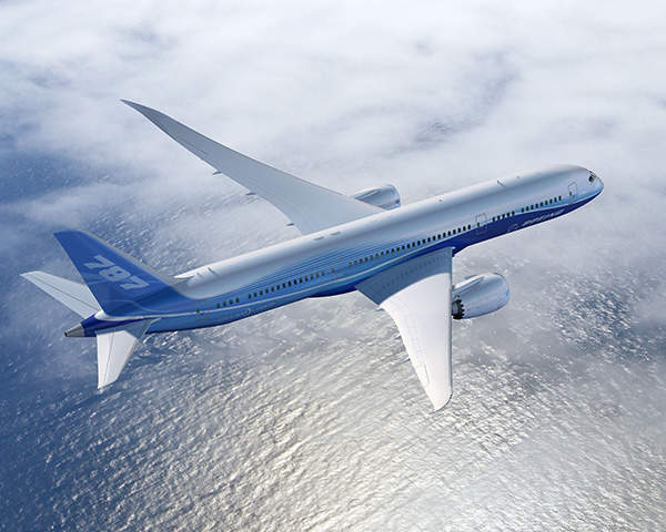 Boeing's 787-9 Dreamliner is a slightly bigger variant of the 787-8 aircraft. Credit: Boeing.