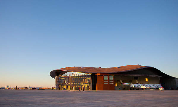 The terminal hangar facility at Spaceport America was dedicated for Virgin Galactic in October 2011. Image courtesy of Virgin Galactic.