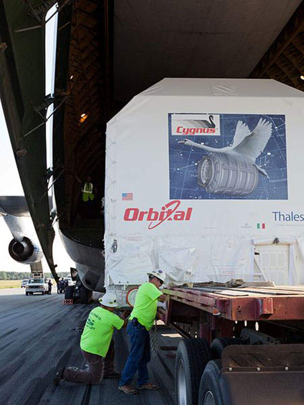Cygnus PCM module was transported to Nasa's Wallops flight facility in Virginia in August 2011.