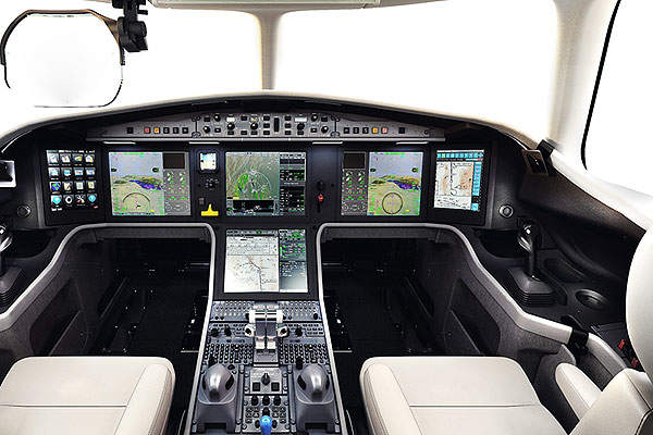 The aircraft features the third generation EASy flight deck developed by Dassault and Honeywell. Image courtesy of Dassault Aviation.