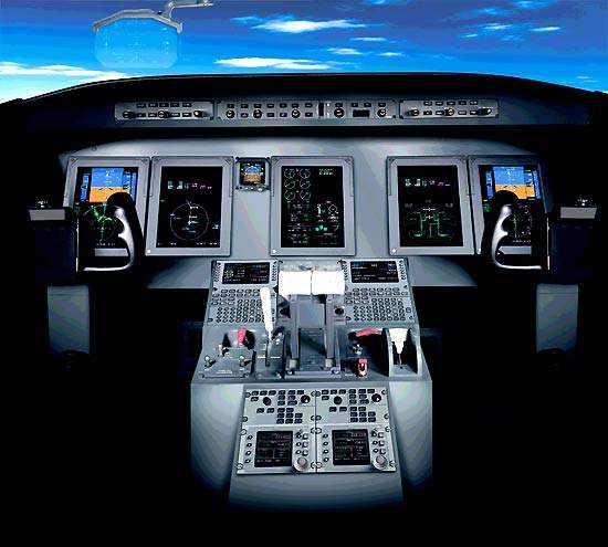 The flight deck is fitted with Rockwell Collins Pro Line 21 avionics and FMS 4200 flight management system.