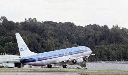 The 737-900 in KLM's fleet taking off.