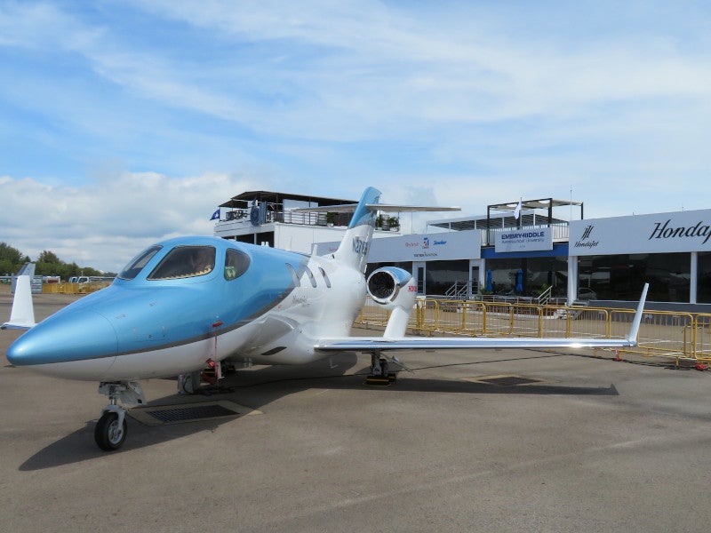 The aircraft was exhibited at Singapore Airshow 2020 in Changi Exhibition Centre in February 2020. Credit: PRNewsfoto / Honda Aircraft Company.